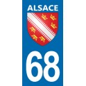 Autocollant Moto Immatriculation 68 - Blason Alsace