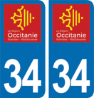 Autocollant plaque immatriculation 34 Occitanie